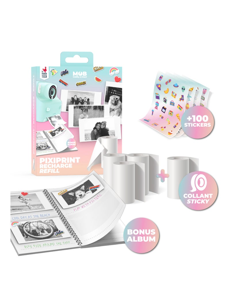 Kit Créatif Pixiprint - 3 Rouleaux Standards + 1 Rouleau Autocollant + Album - MOB Multicolore - Kiabi
