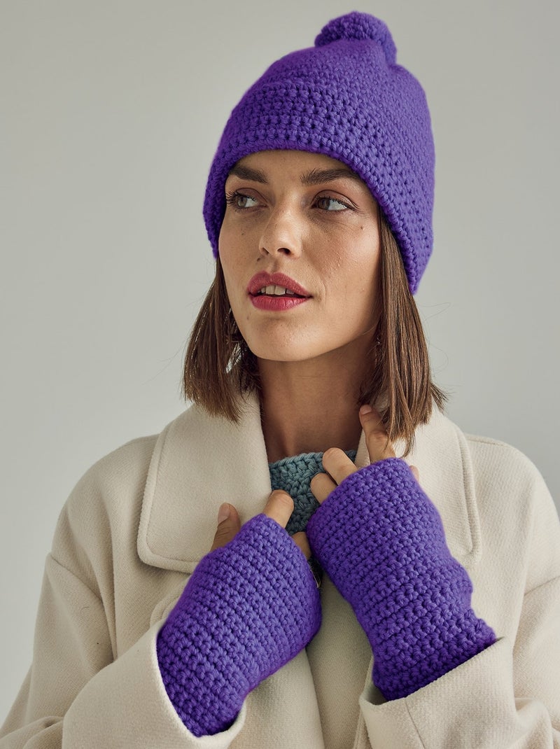 Kit Crochet Bonnet mitaines Clémence Violet - Kiabi
