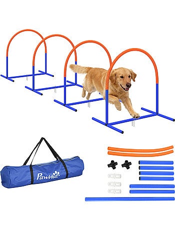 Kit d'agilité chien - 4 arcs d'agilité, sac transport - orange bleu