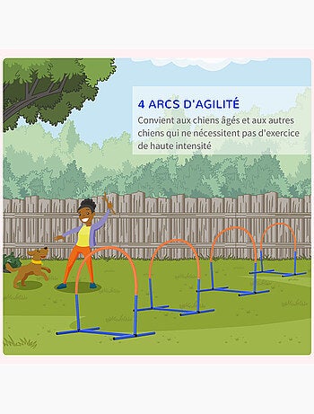 Kit d'agilité chien - 4 arcs d'agilité, sac transport - orange bleu
