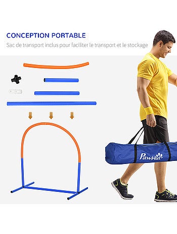 Kit d'agilité chien - 4 arcs d'agilité, sac transport - orange bleu