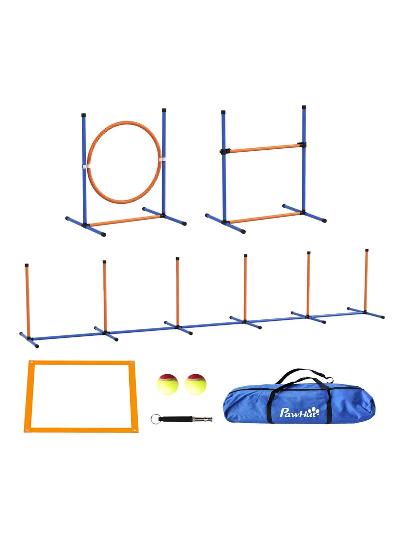 Kit d'agilité complet chien slalom, anneau de saut, haies et accessoires Orange - Kiabi