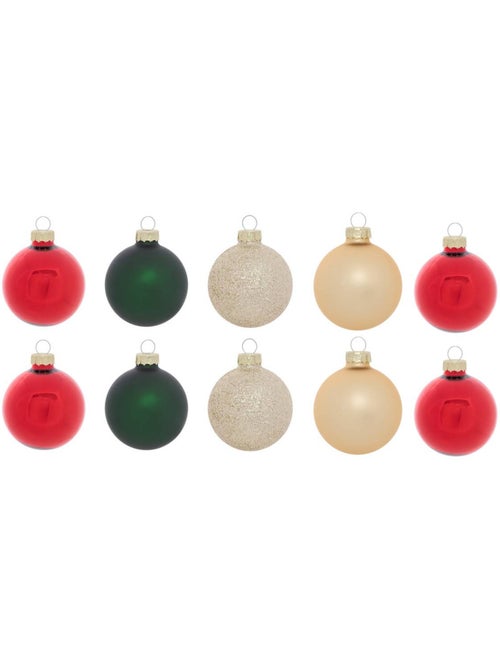 Kit de 10 boules de noël en verre rouge, or et vert d. 60 mm - Kiabi Kit de 10 boules de noël en verre rouge, or et vert d. 60 mm - Kiabi