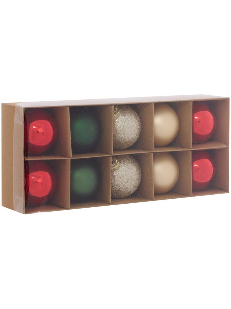 Kit de 10 boules de noël en verre rouge, or et vert d. 60 mm Multicolore - Kiabi