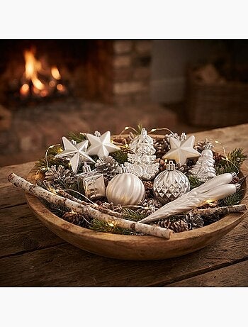 Kit de 16 boules et décorations de noël argent assortiment festif