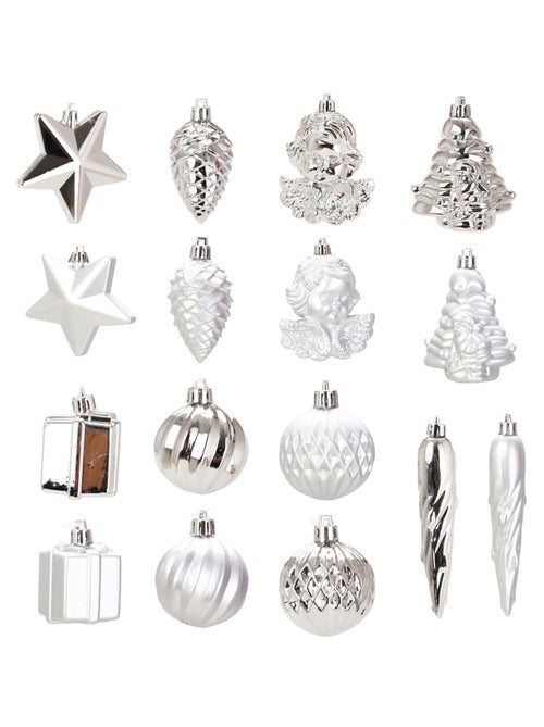 Kit de 16 boules et décorations de noël argent assortiment festif - Kiabi