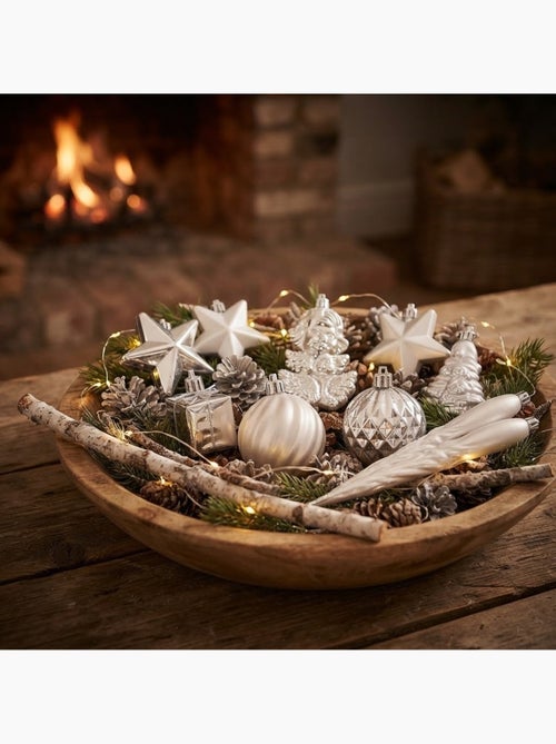 Kit de 16 boules et décorations de noël argent assortiment festif - Kiabi