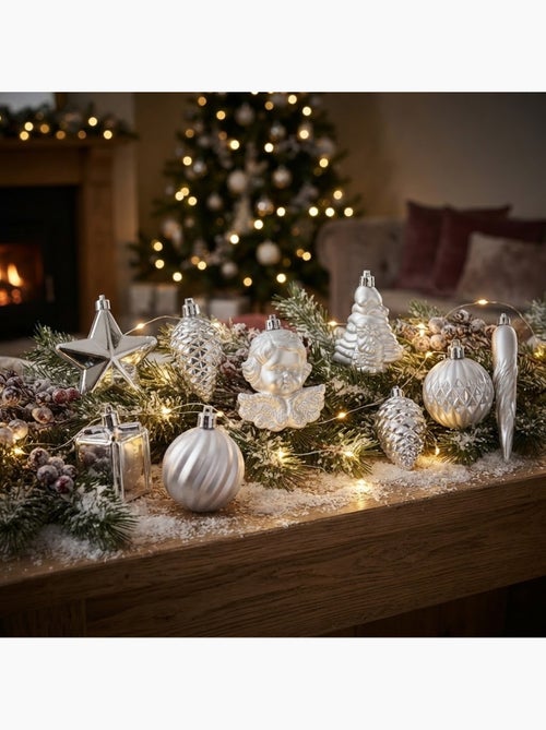Kit de 16 boules et décorations de noël argent assortiment festif - Kiabi