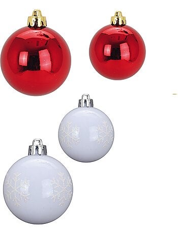 Kit de 27 boules de noël – rouge et blanc