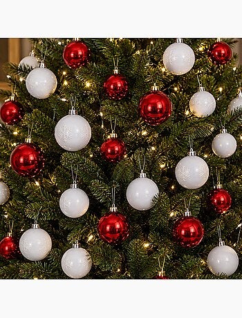 Kit de 27 boules de noël – rouge et blanc