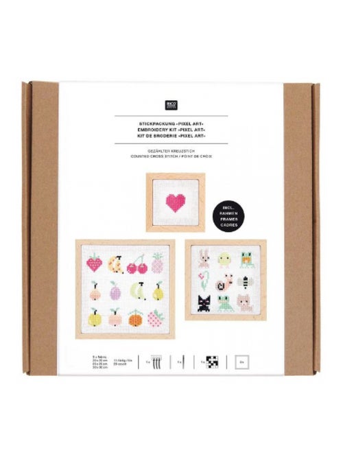 Kit de Broderie Point de Croix Pixel Art 3 Pcs - Kiabi