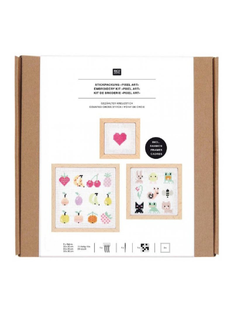 Kit de Broderie Point de Croix Pixel Art 3 Pcs Beige - Kiabi