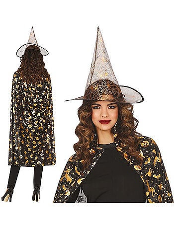 Kit de costume de sorcière : chapeau et cape 110 cm