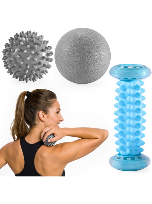 Kit de massage 3 en 1 hypermotion balles et rouleau de massage pieds et corps - Kiabi Kit de massage 3 en 1 hypermotion balles et rouleau de massage pieds et corps - Kiabi