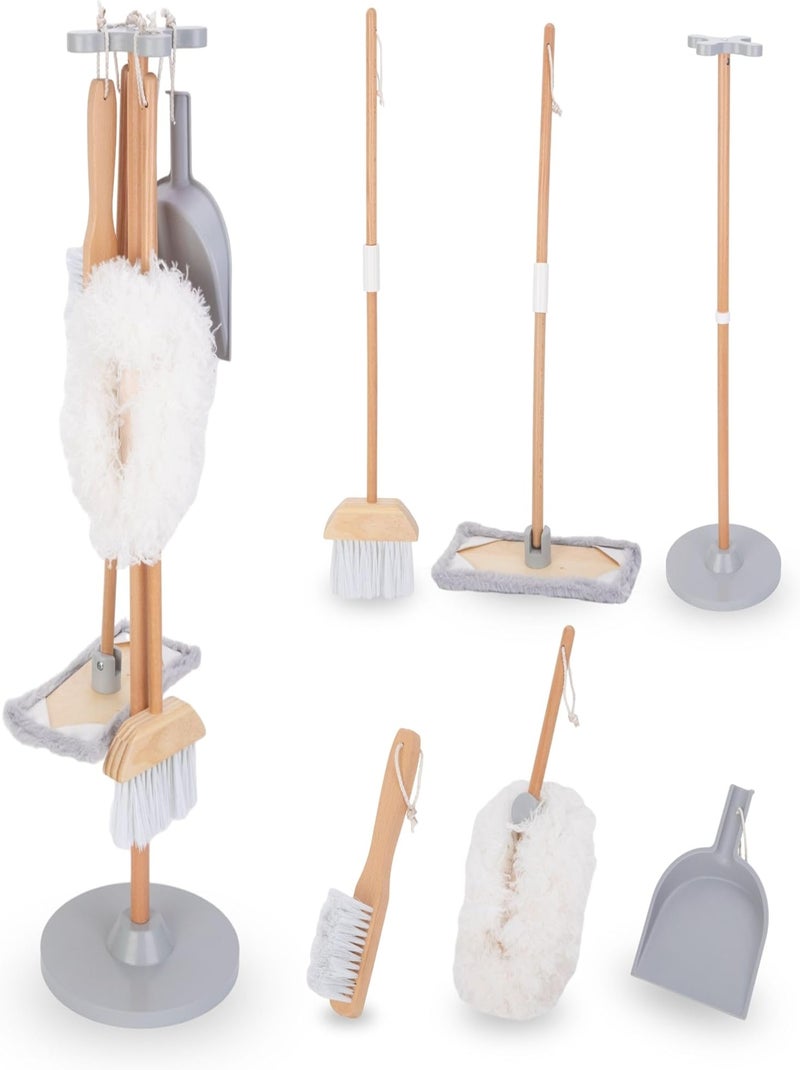 kit de Nettoyage Enfant en Bois - Support avec pelle, Balai, vadrouille avec Tampon Doux N/A - Kiabi