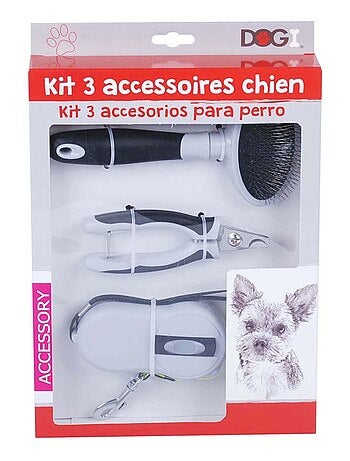 Kit de toilettage complet pour chien avec brosse, coupe-ongle et laisse