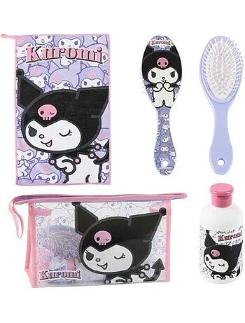 Kit d’hygiène hello kitty kuromi violet avec trousse, serviette, brosse et flacon