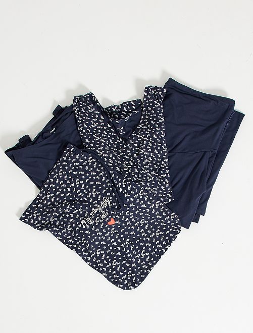 Kit grossesse t-shirt + gilet + pantalon                                                     bleu fleuri 

