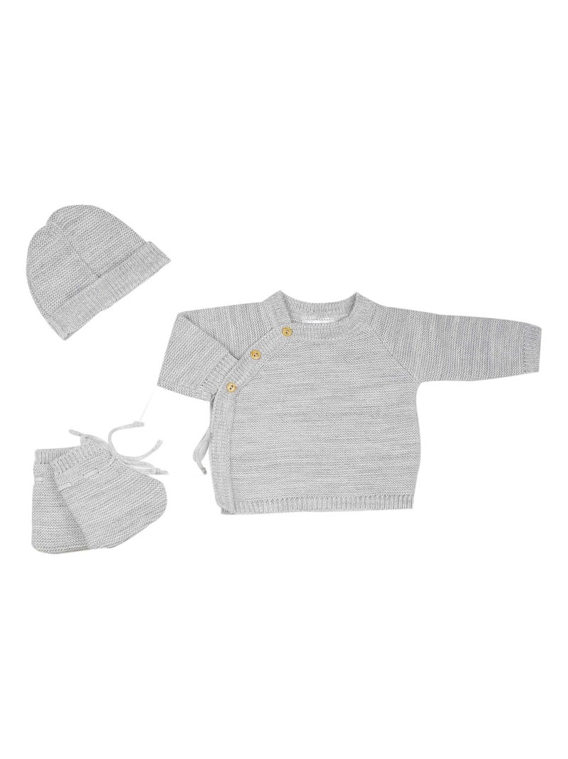 Kit naissance bébé en maille Gris - Kiabi