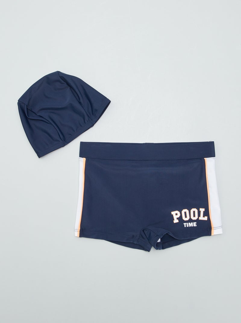 Kit piscine bonnet + boxer de bain - 2 pièces Bleu - Kiabi