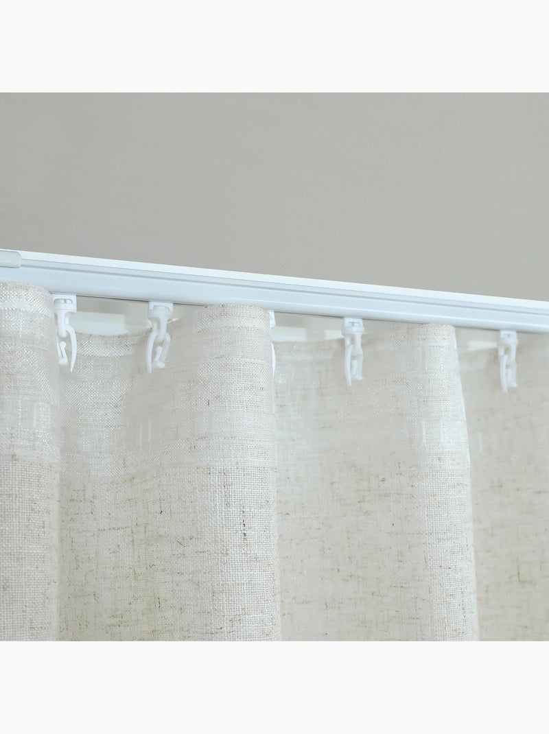 Kit rail ajustable avec voilage tamisant en lin à plis Beige clair - Kiabi