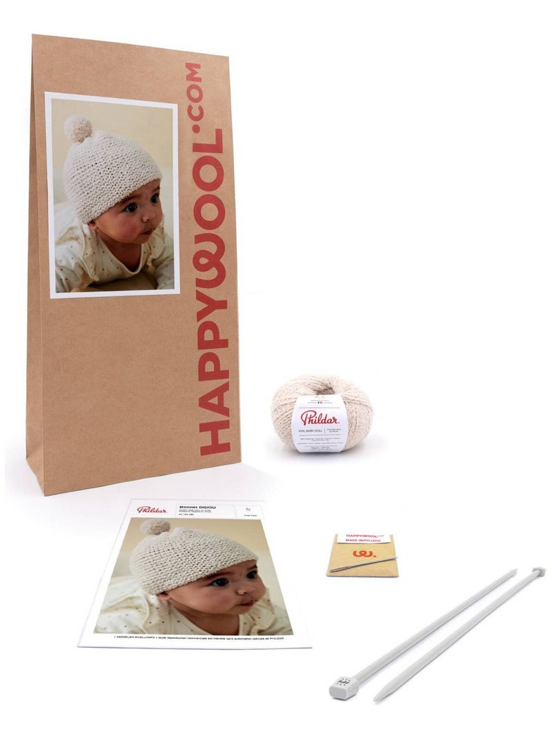 Kit Tricot Bonnet bébé Didou Marron caramel - Kiabi