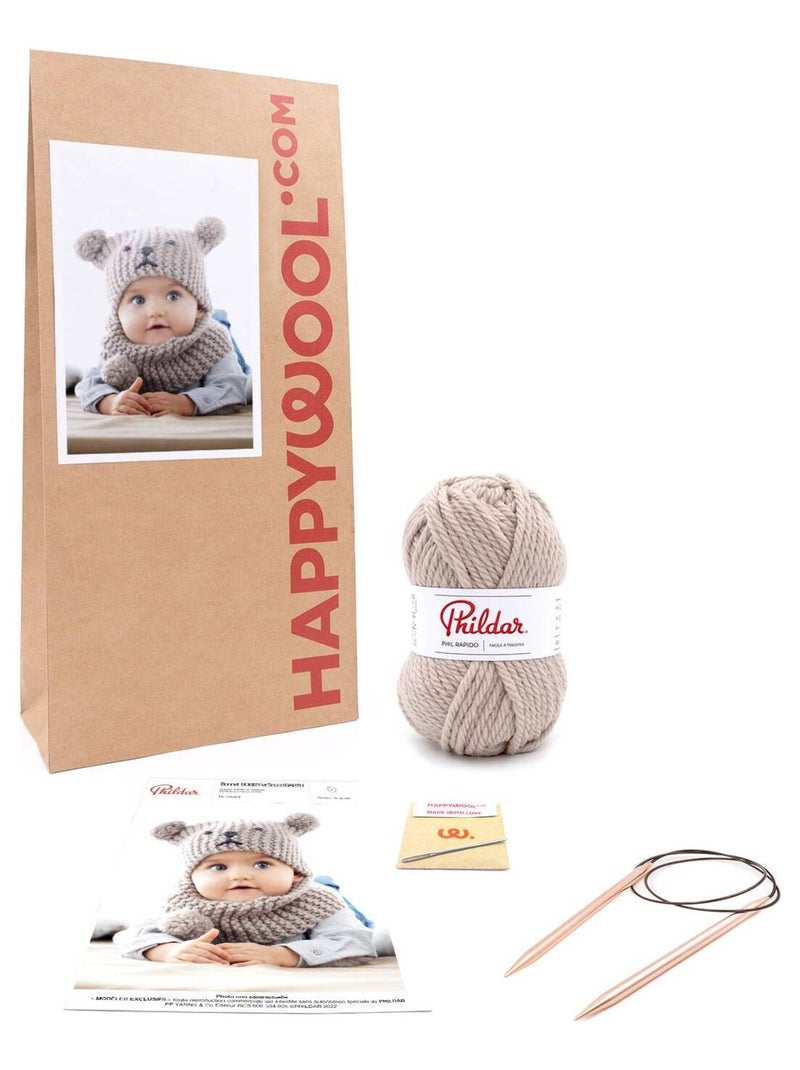 Kit Tricot Bonnet Bobby et Snood Barth Marron clair - Kiabi