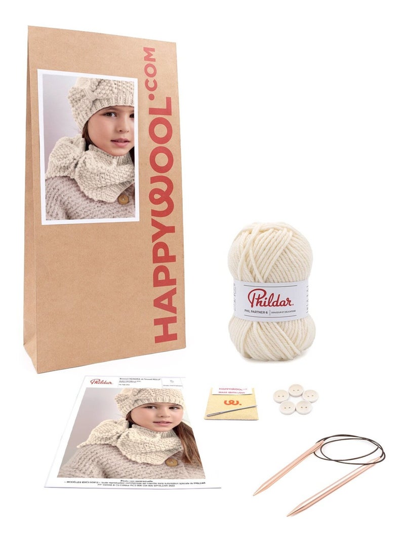 Kit Tricot Bonnet Echarpe Laine Kendra Ecru - Kiabi