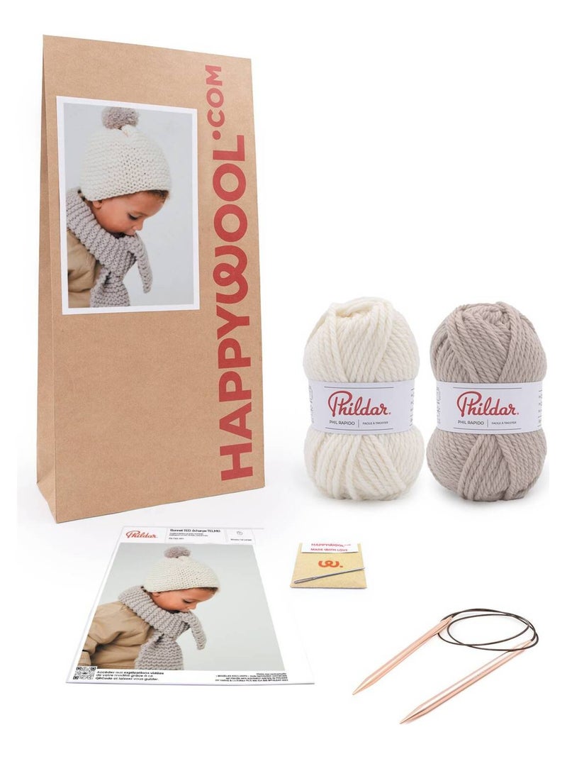 Kit Tricot Bonnet Ted et Echarpe Telmo Ecru - Kiabi