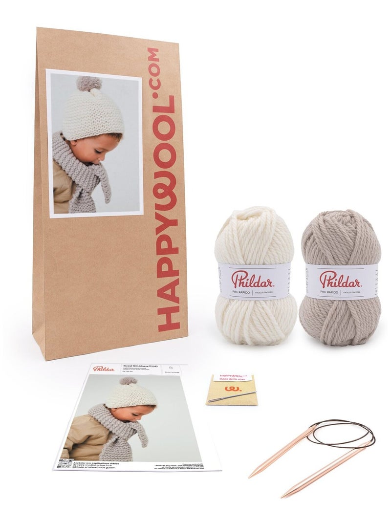 Kit Tricot Bonnet Ted et Echarpe Telmo Ecru - Kiabi