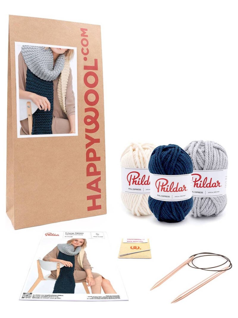 Kit Tricot Écharpe Femme Twiggy Bleu Blanc Gris - Kiabi