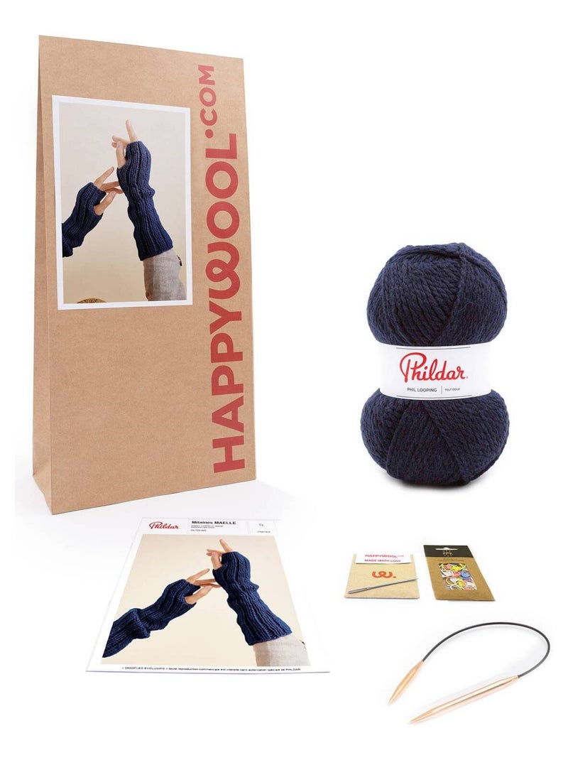 Kit Tricot Femme Mitaines Maelle Bleu marine - Kiabi