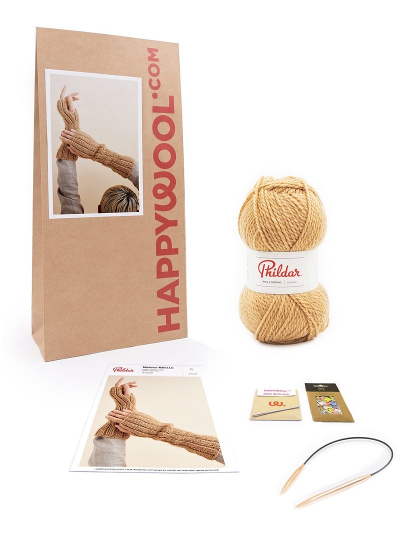 Kit Tricot Femme Mitaines Maelle Camel - Kiabi