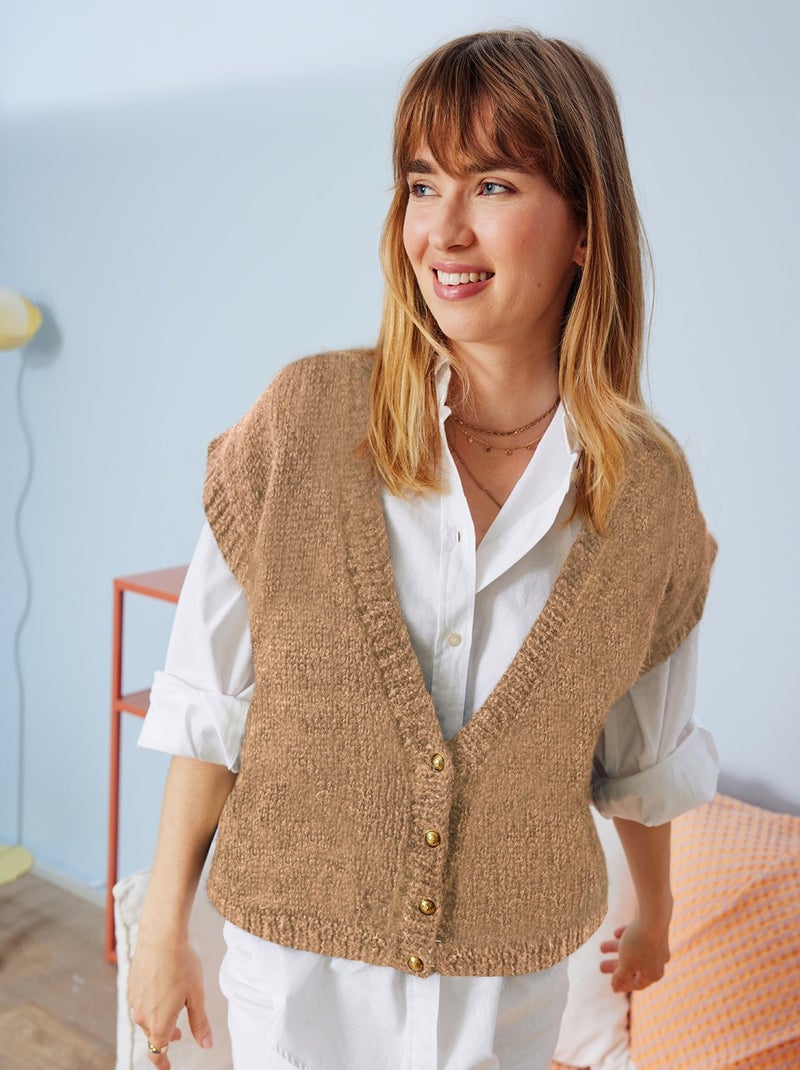 Kit Tricot Gilet Femme Dora Camel - Kiabi
