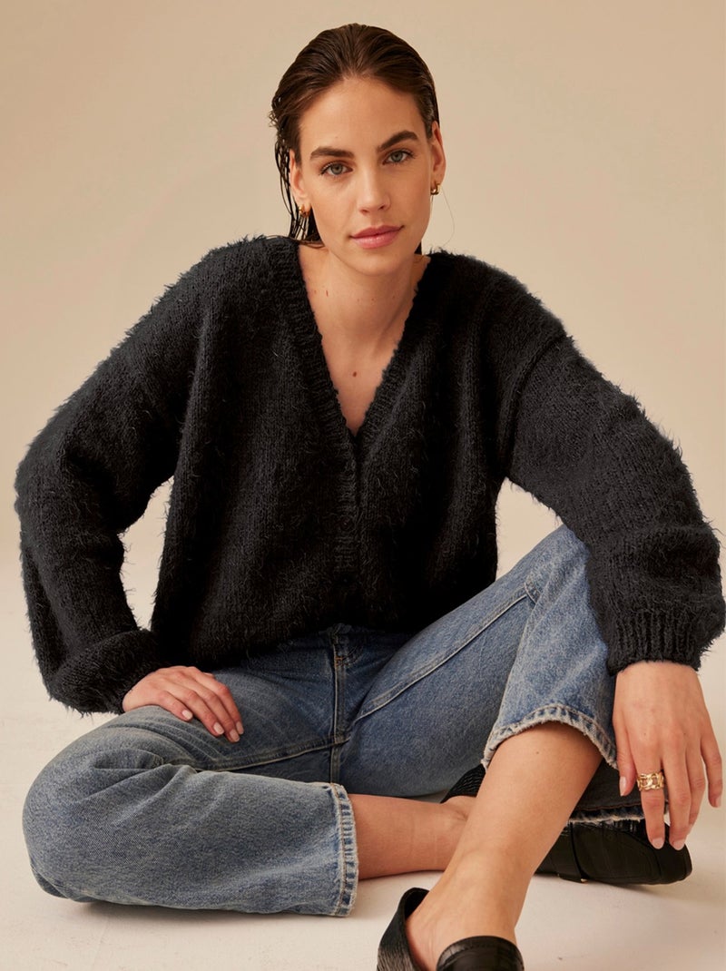 Kit Tricot Gilet Mélange laine Gladys Noir - Kiabi
