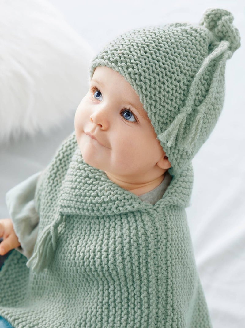 Kit Tricot Poncho et bonnet Laine Benny Vert clair - Kiabi