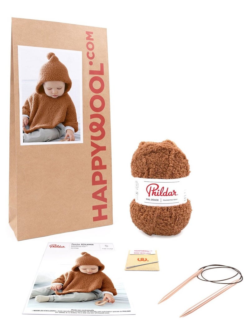 Kit Tricot Poncho Layette Benjamin Marron - Kiabi