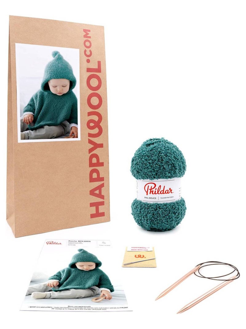 Kit Tricot Poncho Layette Benjamin Vert forêt - Kiabi