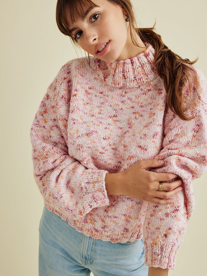 Kit Tricot Pull Femme Rayé Tiléo - Fil Pingo Fiesta Multicolore, Aiguilles Circulaires N°5 Incluses - Niveau Facile, Idéal Débutant