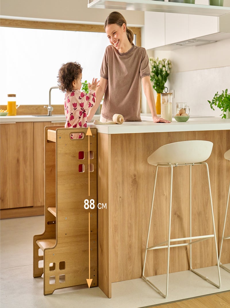 Kitchen helper LIONELO - Tour d'observation et d'apprentissage évolutive - Montessori - Bibliothèque Beige/Blanc - Kiabi
