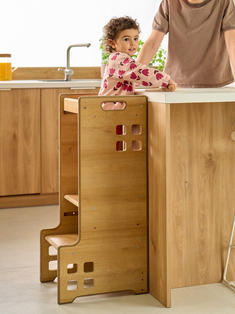 Kitchen helper LIONELO - Tour d'observation et d'apprentissage évolutive - Montessori - Bibliothèque Bois naturel - Kiabi