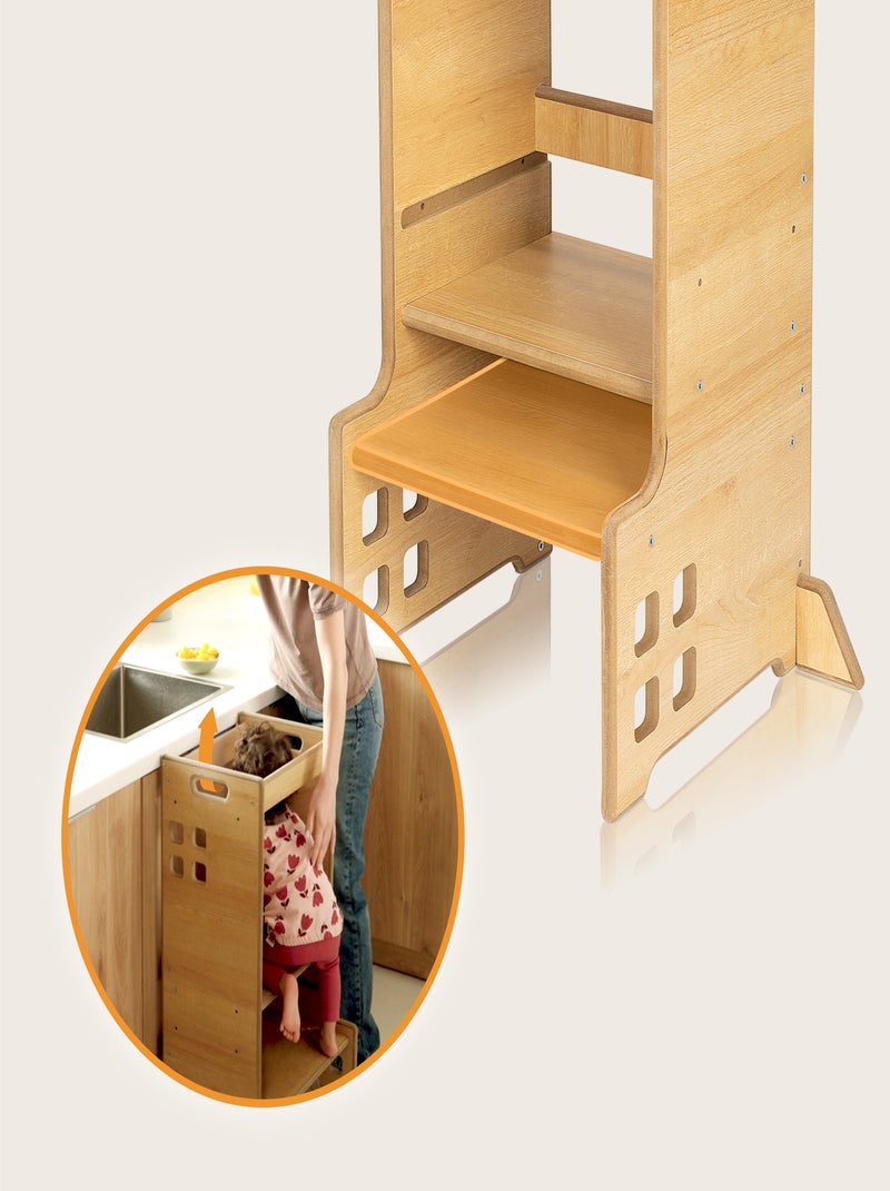 Kitchen helper LIONELO - Tour d'observation et d'apprentissage évolutive - Montessori - Bibliothèque Bois naturel - Kiabi