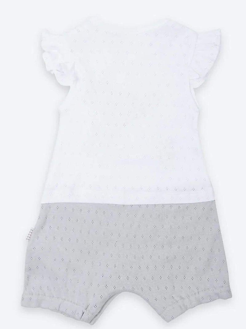 Kitikate | Combishort bébé en coton jacquard biologique Doris Blanc Gris - Kiabi