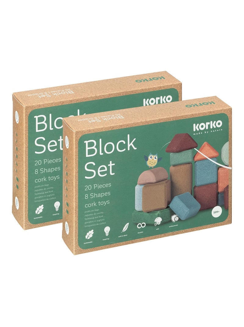 KORKO - Set de 2 coffrets de 20 blocs de construction en liège pour tout-petits - Dès 18 mois Multicolore - Kiabi