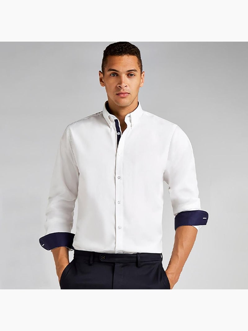 Kustom Kit - Chemise à manches longues Blanc Bleu marine - Kiabi