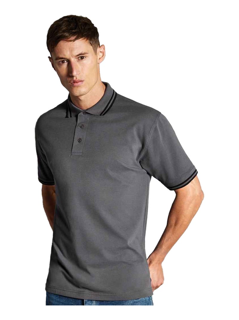 Kustom Kit - Polo motif/style rayure contrastée sur bord Gris Gris anthracite - Kiabi