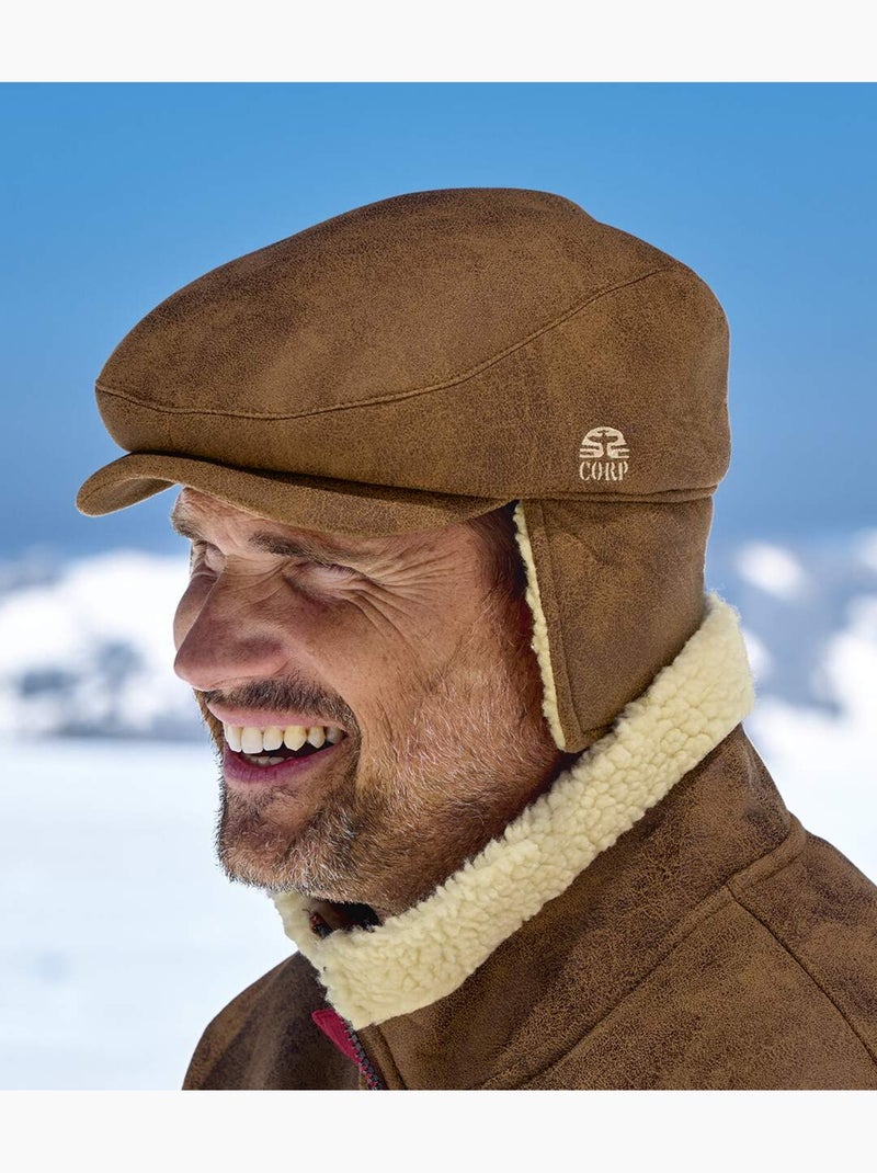 La casquette cache-oreilles suédine et sherpa  - atlas for men Camel - Kiabi