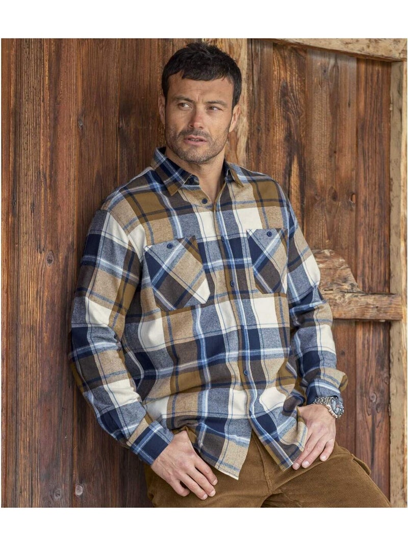 La chemise flanelle à carreaux  - atlas for men Bleu Marron Blanc - Kiabi