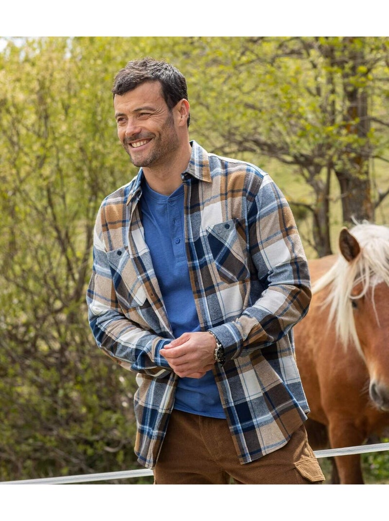 La chemise flanelle à carreaux  - atlas for men Bleu Marron Blanc - Kiabi