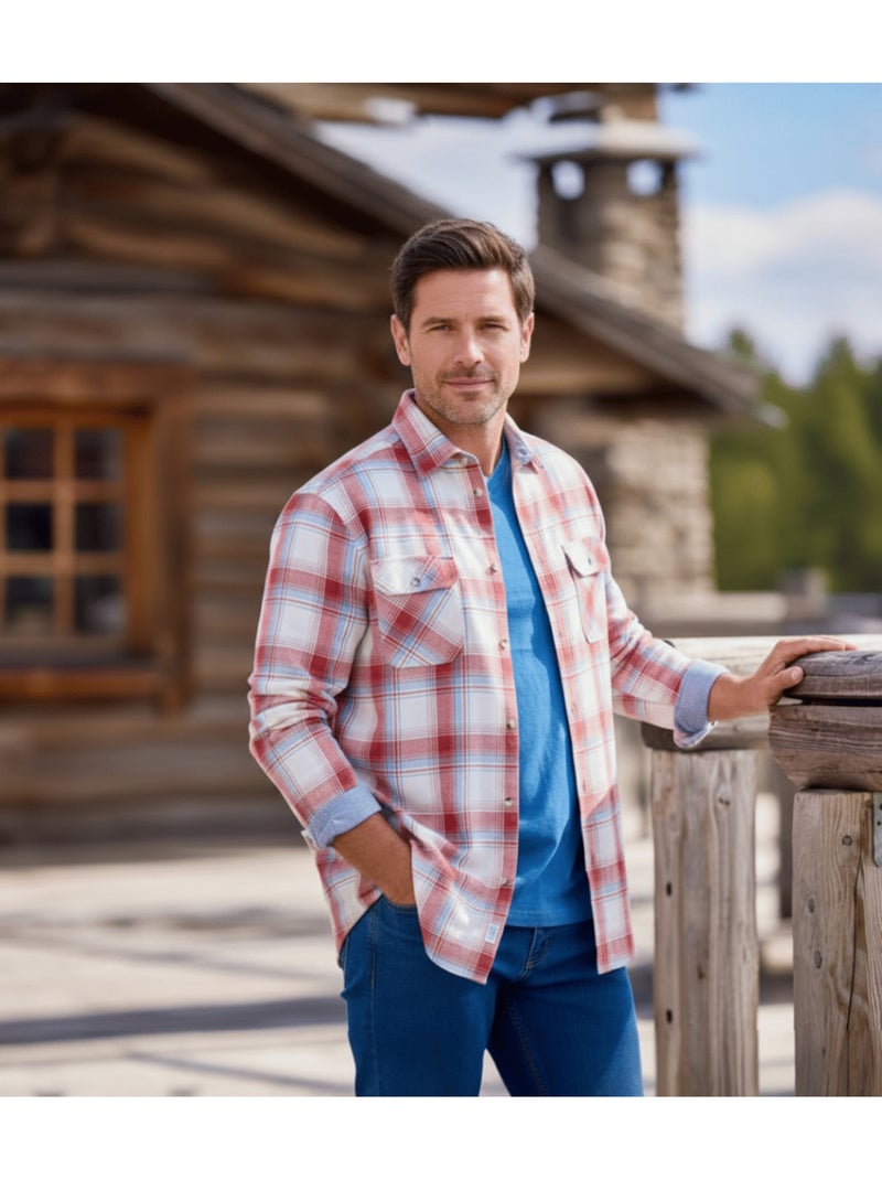 La chemise flanelle à carreaux rocheuses  - atlas for men Blanc Rouge - Kiabi